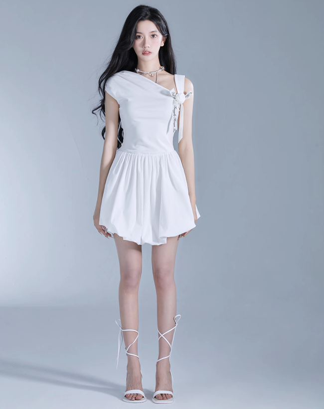 Asymmetrical Flared Short Dress