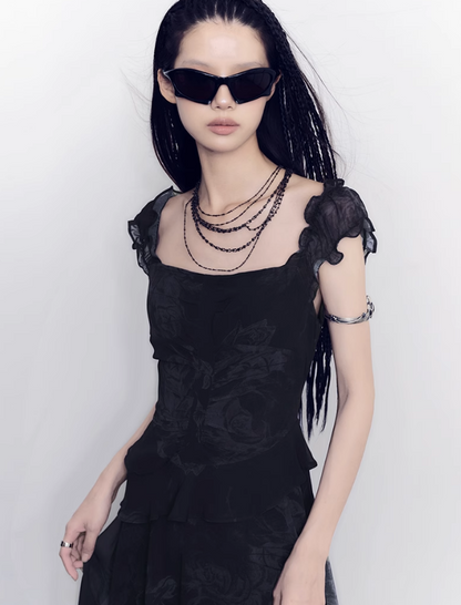 Sheer Frilled Black Dress