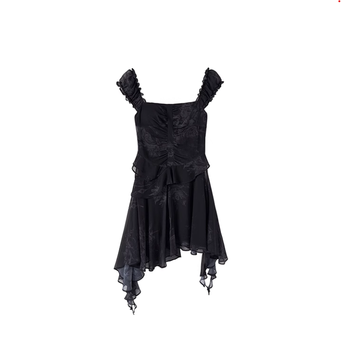 Sheer Frilled Black Dress