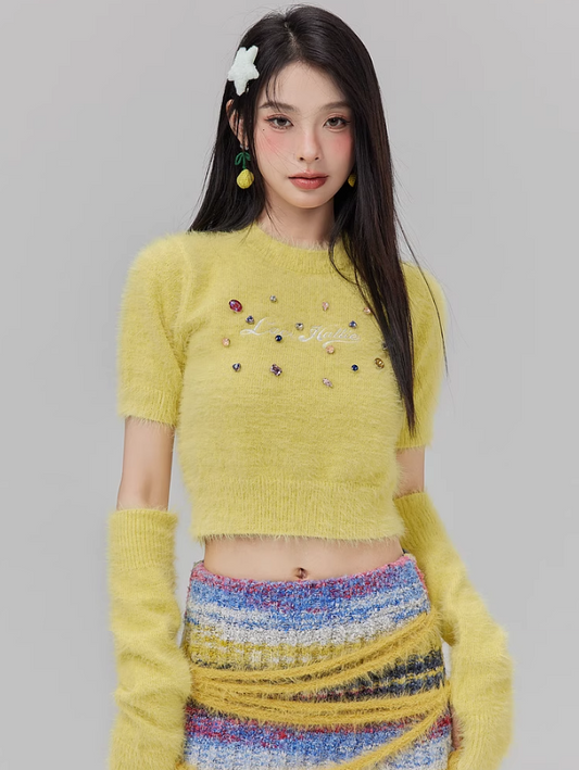 Color studded knit top & arm covers