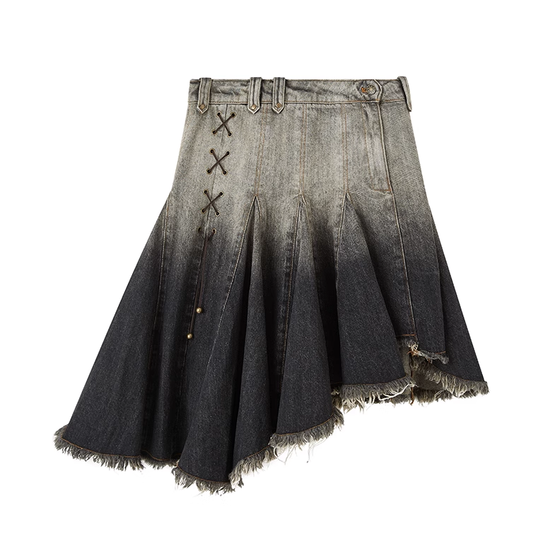 Gradient Color Asymmetry Denim Skirt