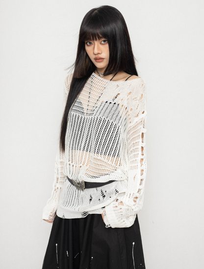 Knitted Hollow Blouse Top