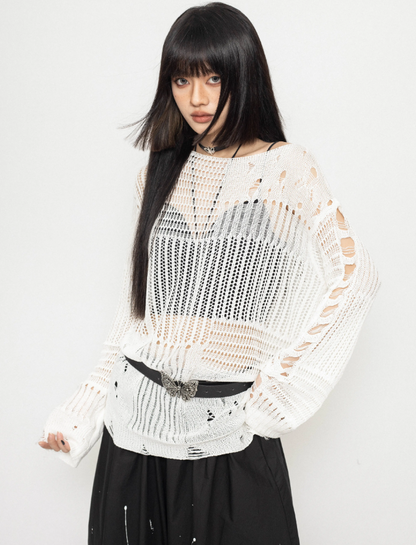 Knitted Hollow Blouse Top