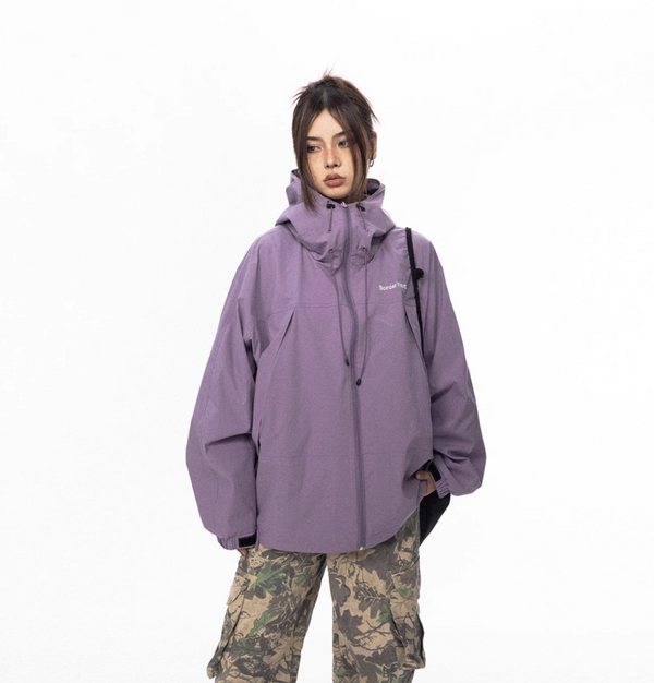 Outdoor Climbing Drawstring Embroidery Design Waterproof Jacket