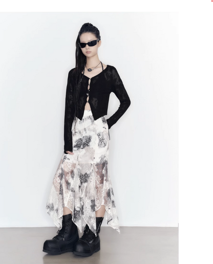 Tie-dye Printed Lace Shirt & Skirt