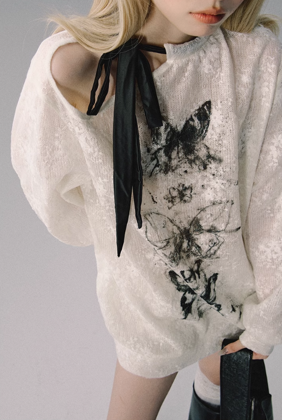 Retro Print Thick Needle Texture Sweat shirt