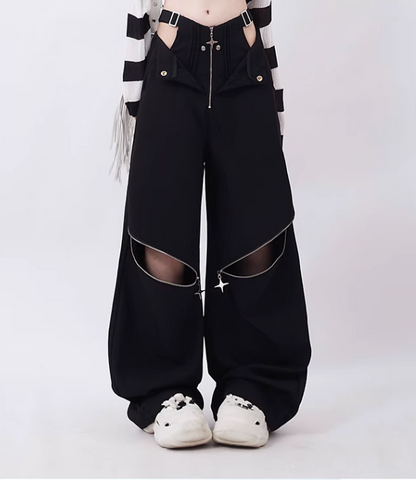 Low-waist Zipper Design Wide-leg Pants