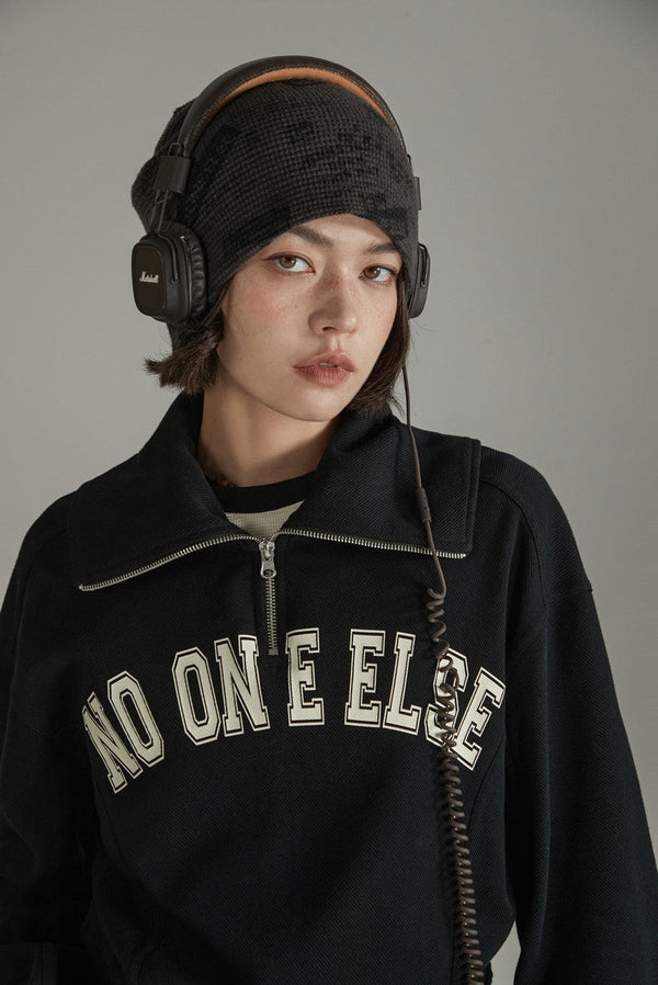 Letter Printed Zipper Loose Long Sleeve Sweat