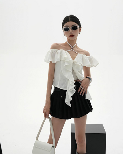 Ruffled Neck Sleeveless Shirt