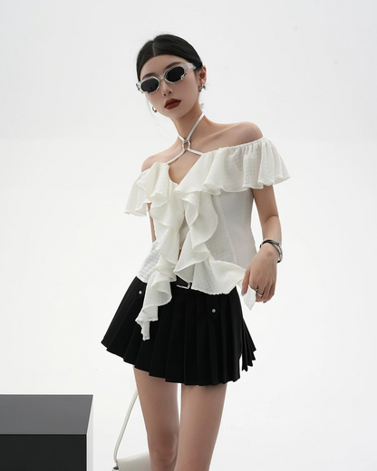 Ruffled Neck Sleeveless Shirt