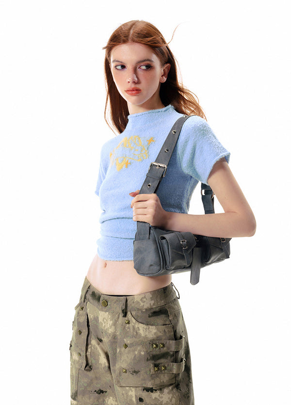 Backless Bucler Rabbit Print T-Shirt