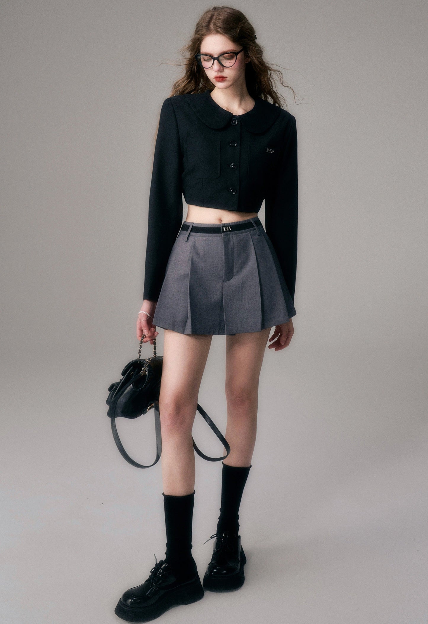 Grey Suit Pleated Skirt