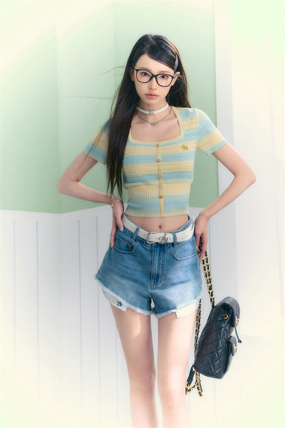 Square neck short slim knit