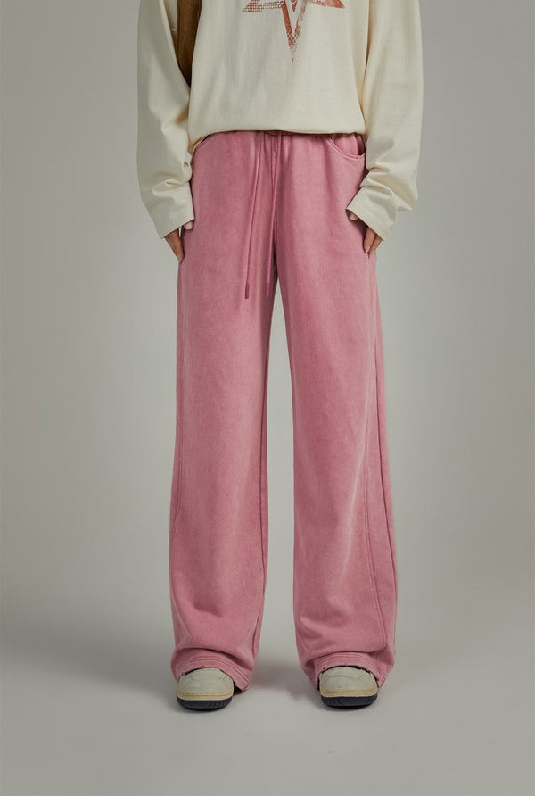 Retro Elastic Waist Drawstring Wide Leg Long Pants