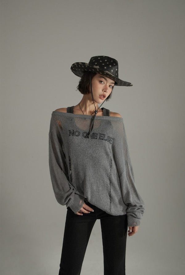 Damaged design one-shoulder summer knit
