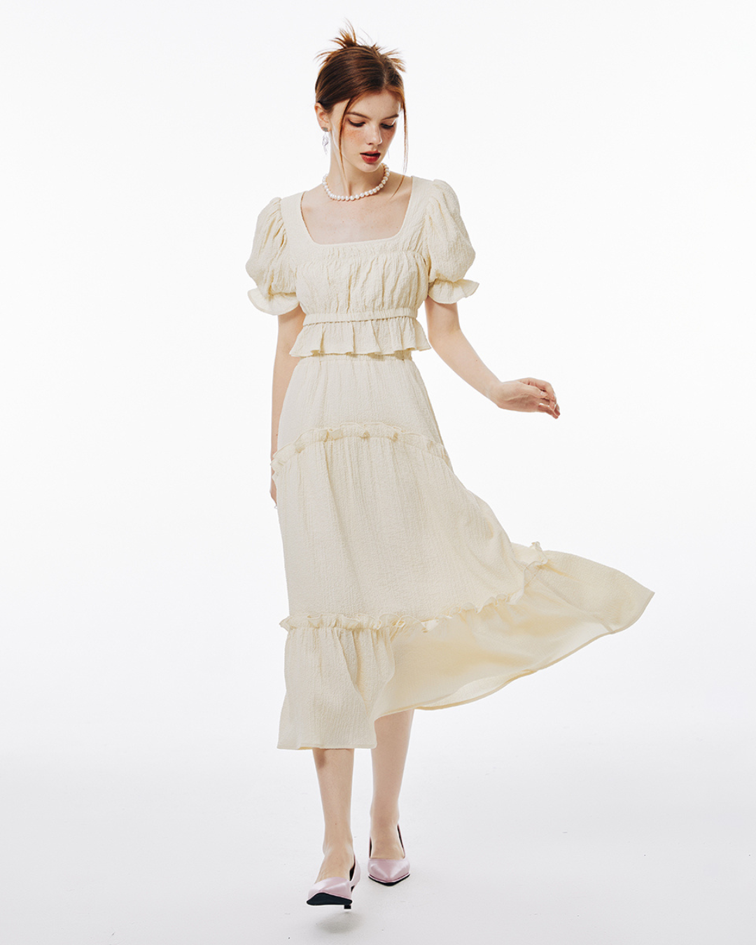 Balloon Sleeve Ruffle Dress