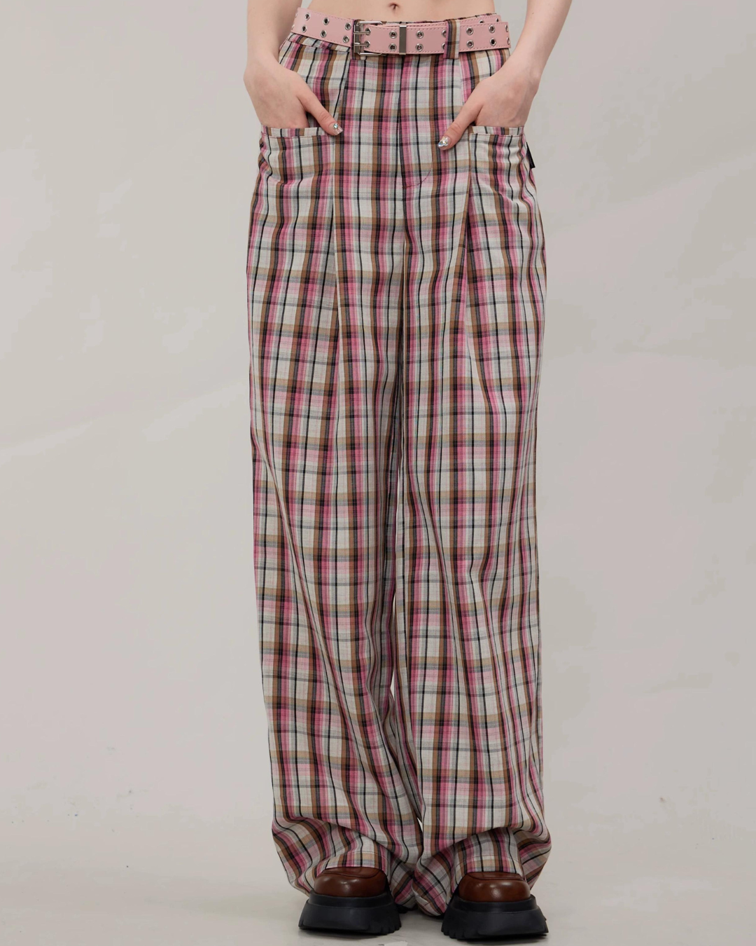 American Pink Plaid Casual Pants