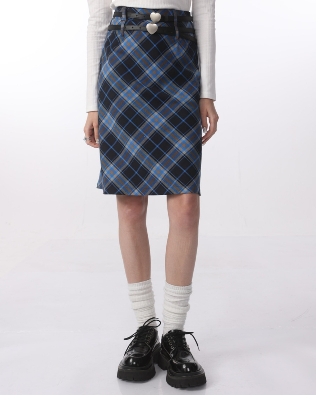 Blue Plaid Middle Skirt