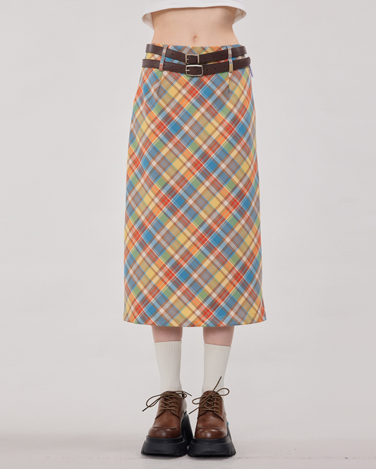 Retro Color Plaid Skirt