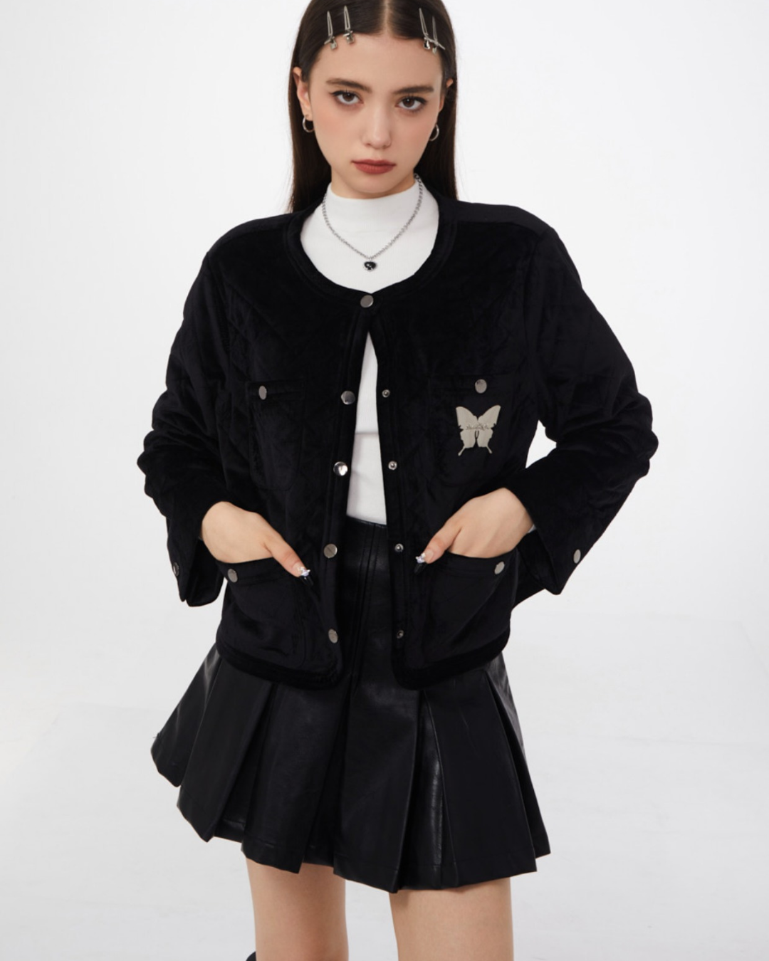 Black Short Rhombus Cotton Jacket