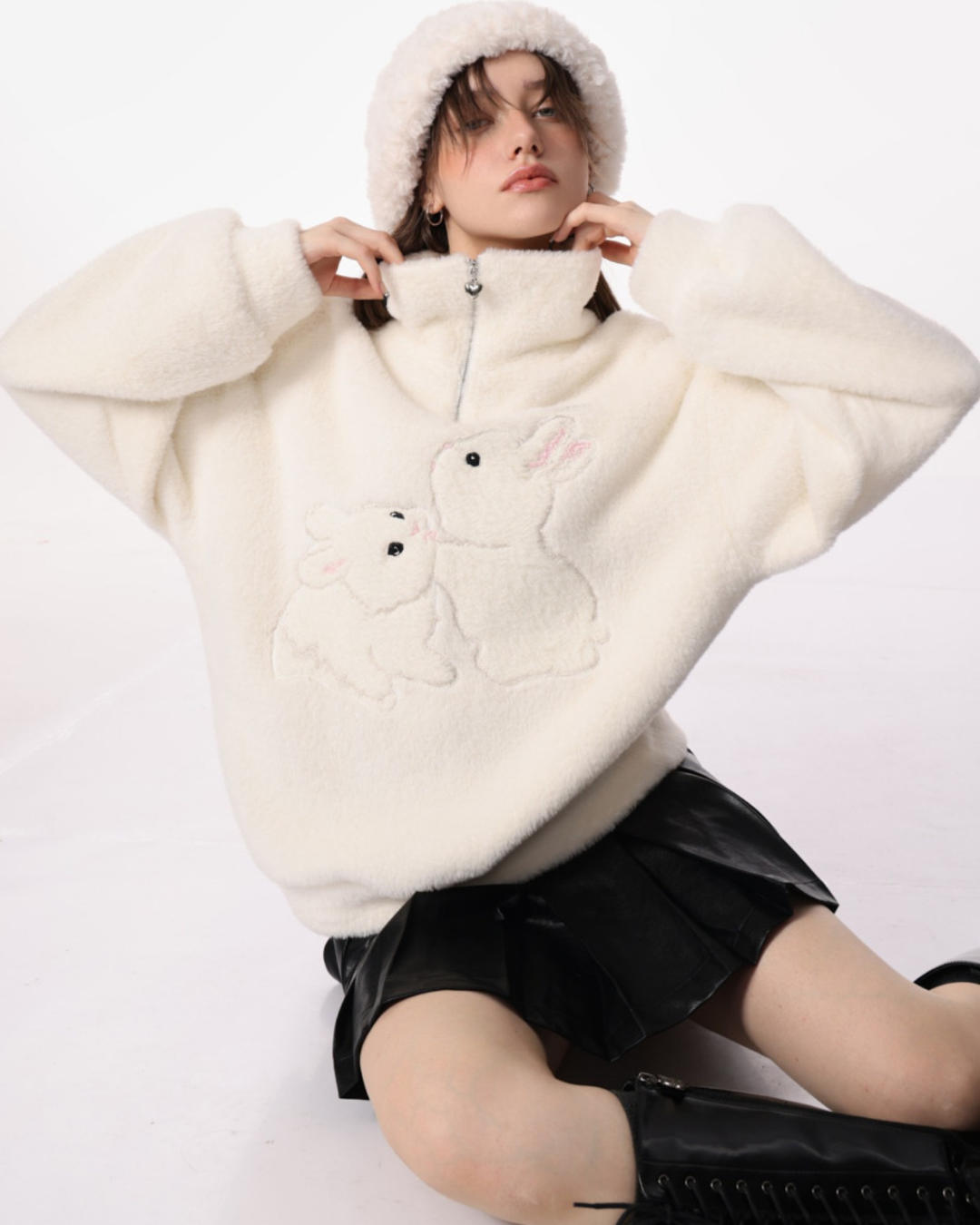 Semi-zipper Loose Rabbit Turtleneck Sweater