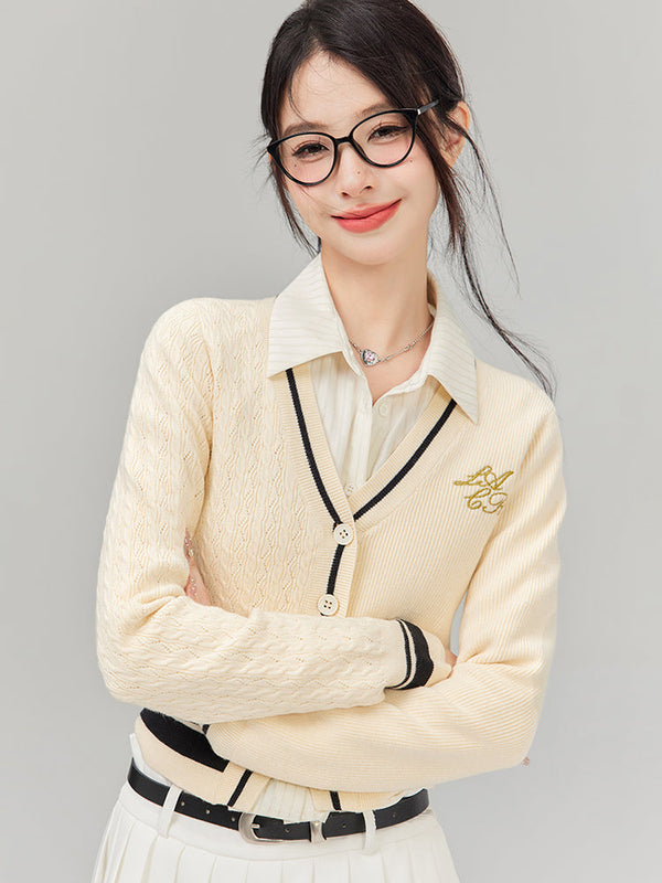 School Style Asymmetrical Knit Cardigan