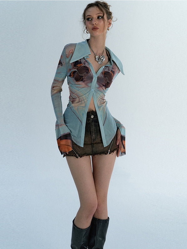 Contrast summer color painted slim shirt