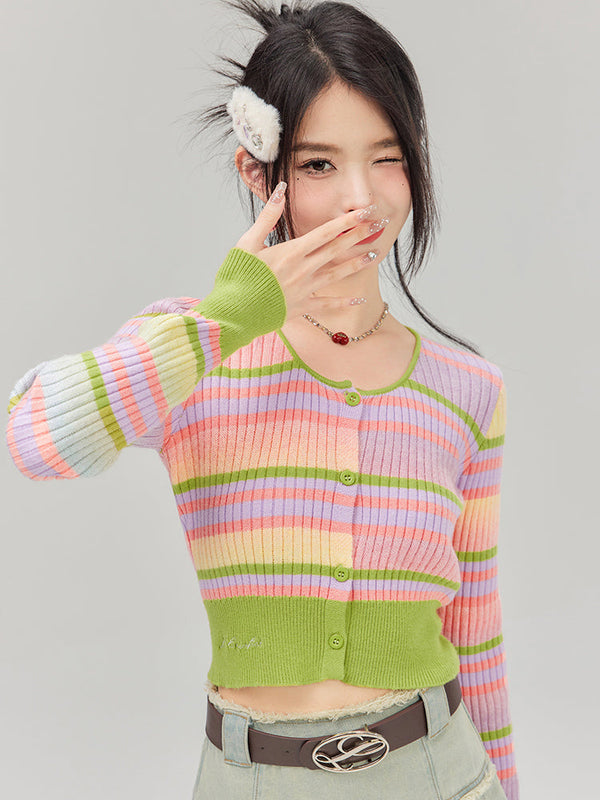 Color Border Slim Short Knit Top