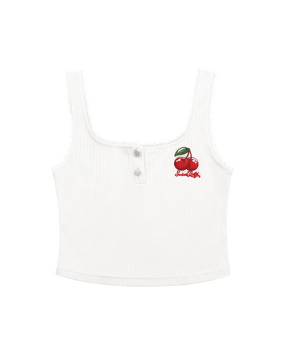 Cherry Lace Trim Tank Top