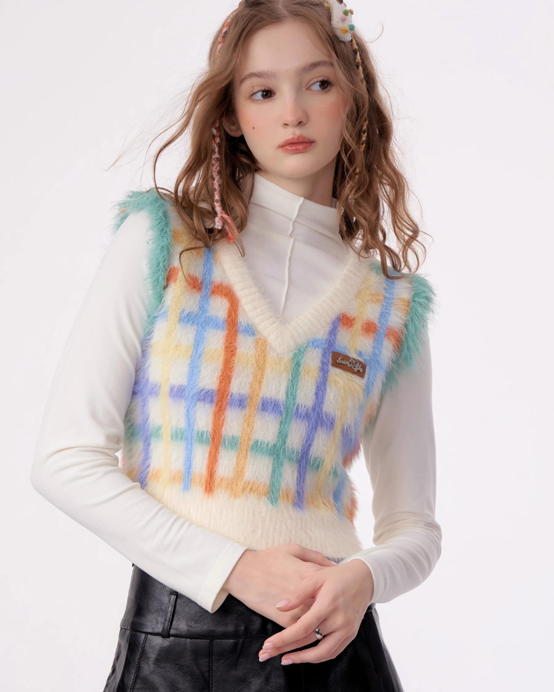 Colorful Plaid Knit Vest