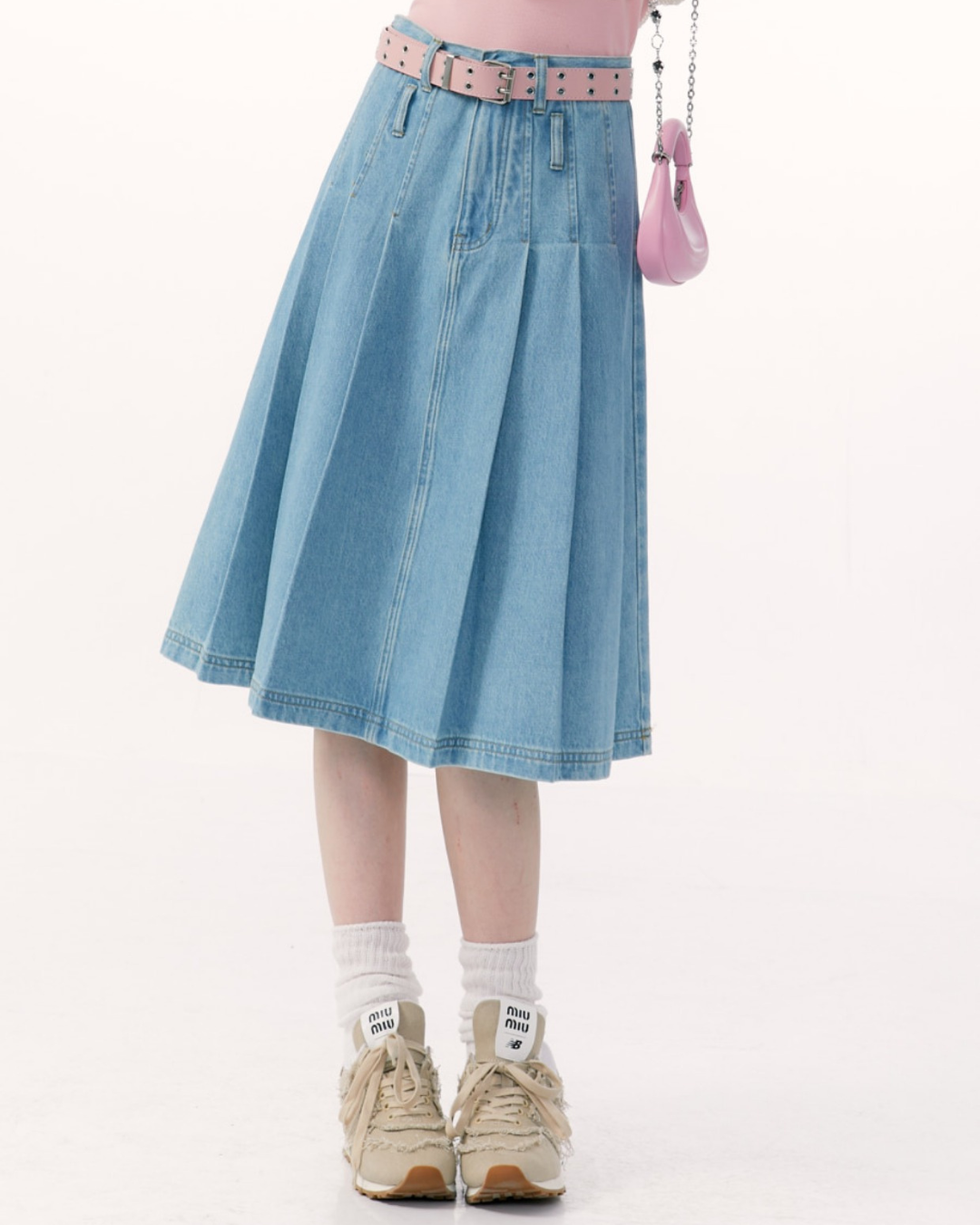 Pleated Denim Skirt