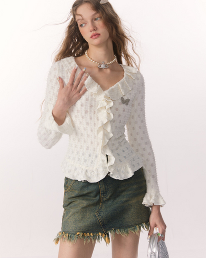 V-Neck Short Length Knitted Cardigan