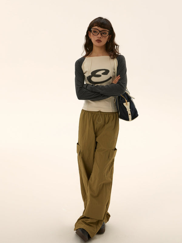 Elastic Waist Pocket Work Loose Pants