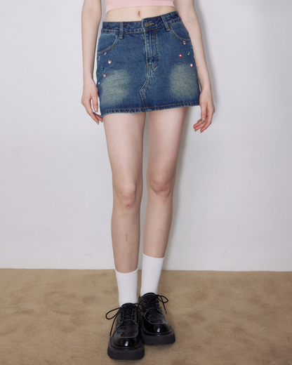 Crystal Denim Mini Skirt