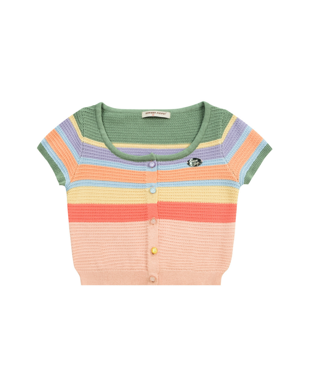 Colorful Border Knit Short Sleeve Cardigan