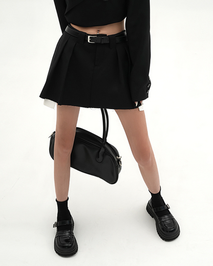 Cropped Belt Jacket & Pleated Skirt