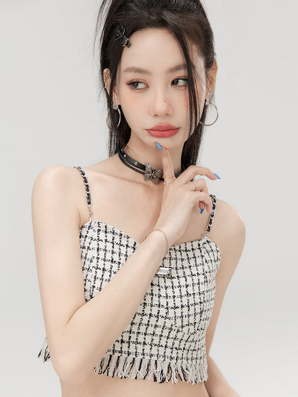 Waist Fringe Check Short Camisole