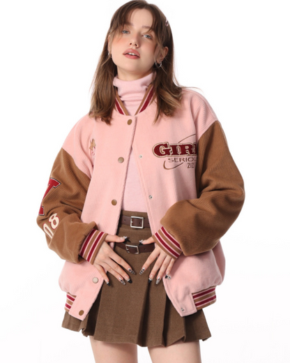 Thickened Pink Stitching Woolen Jacket