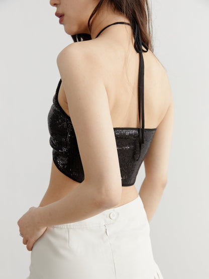 Short top with halter-neck sequin design