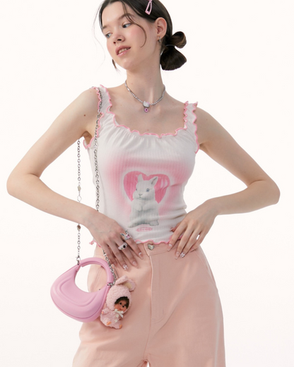 Rabbit Camisole White×Pink