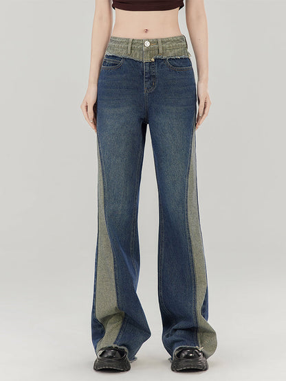 Two-tone color lace-up jeans