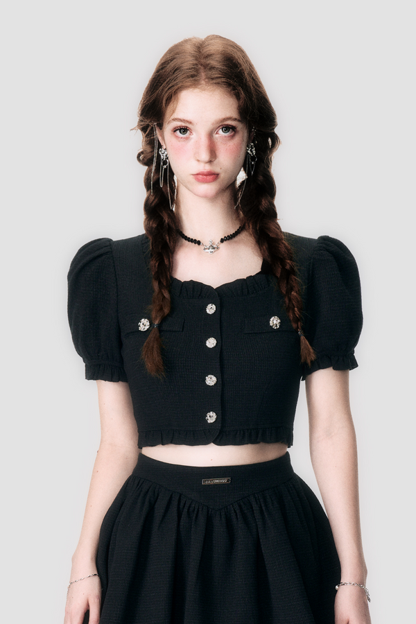 Top court à manches bouffantes Jupe ligne A transparente