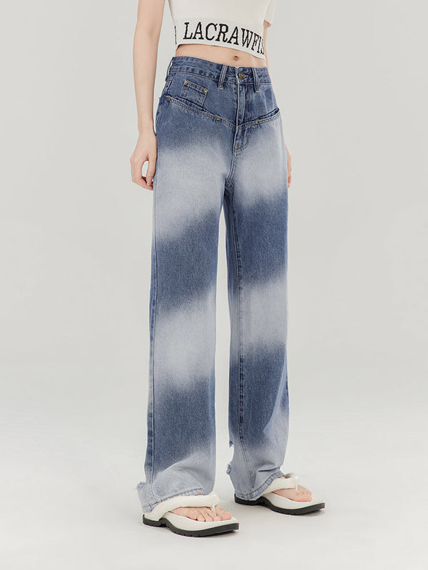 Striped gradient color denim pants