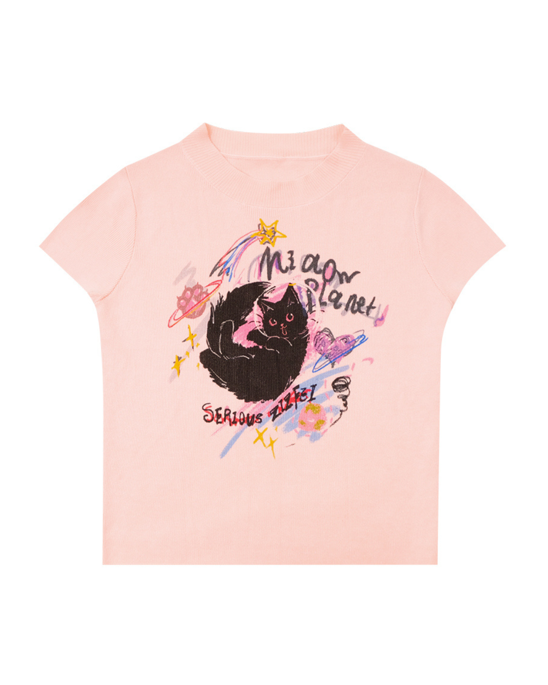 French Cat Mock Neck T-shirt