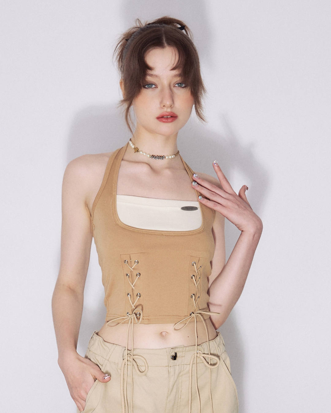 Square Brown Color Halter Neck