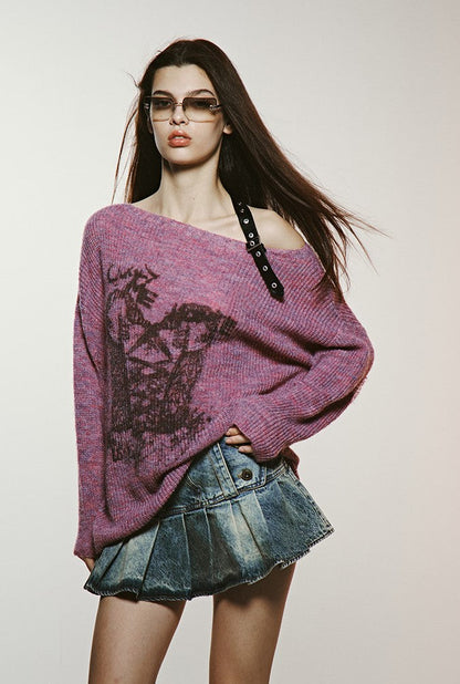 Lazy Style American Retro Printed Sweater