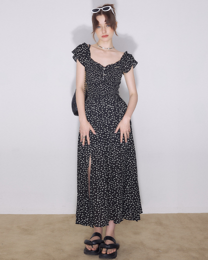 Retro Black Flower Sleeve Dress