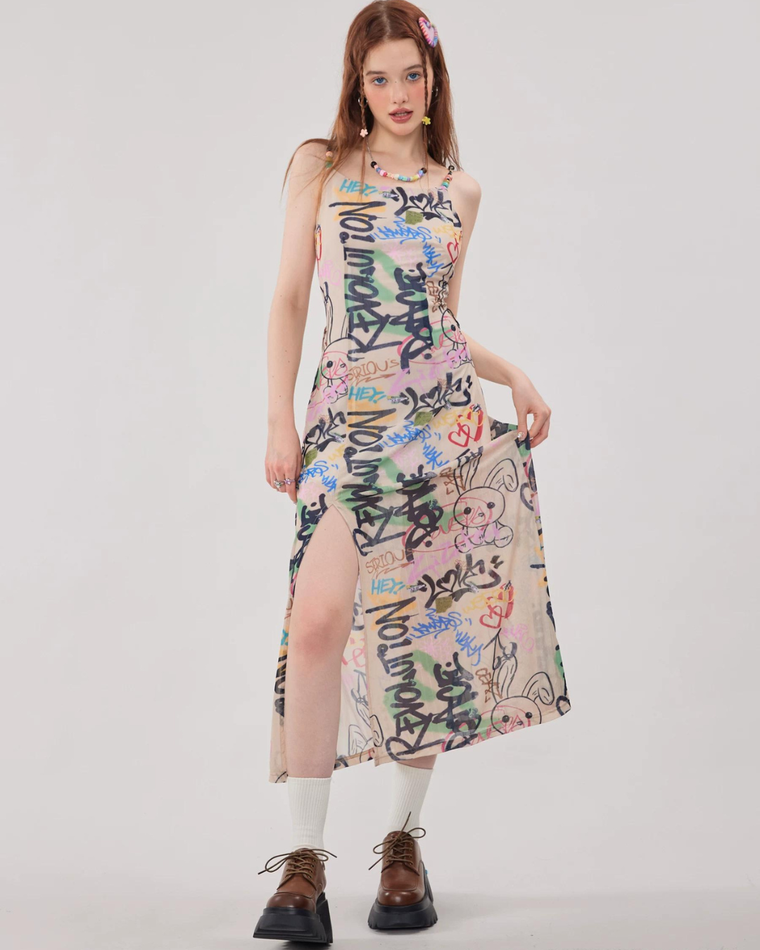 Doodle Design Long Strap Dress