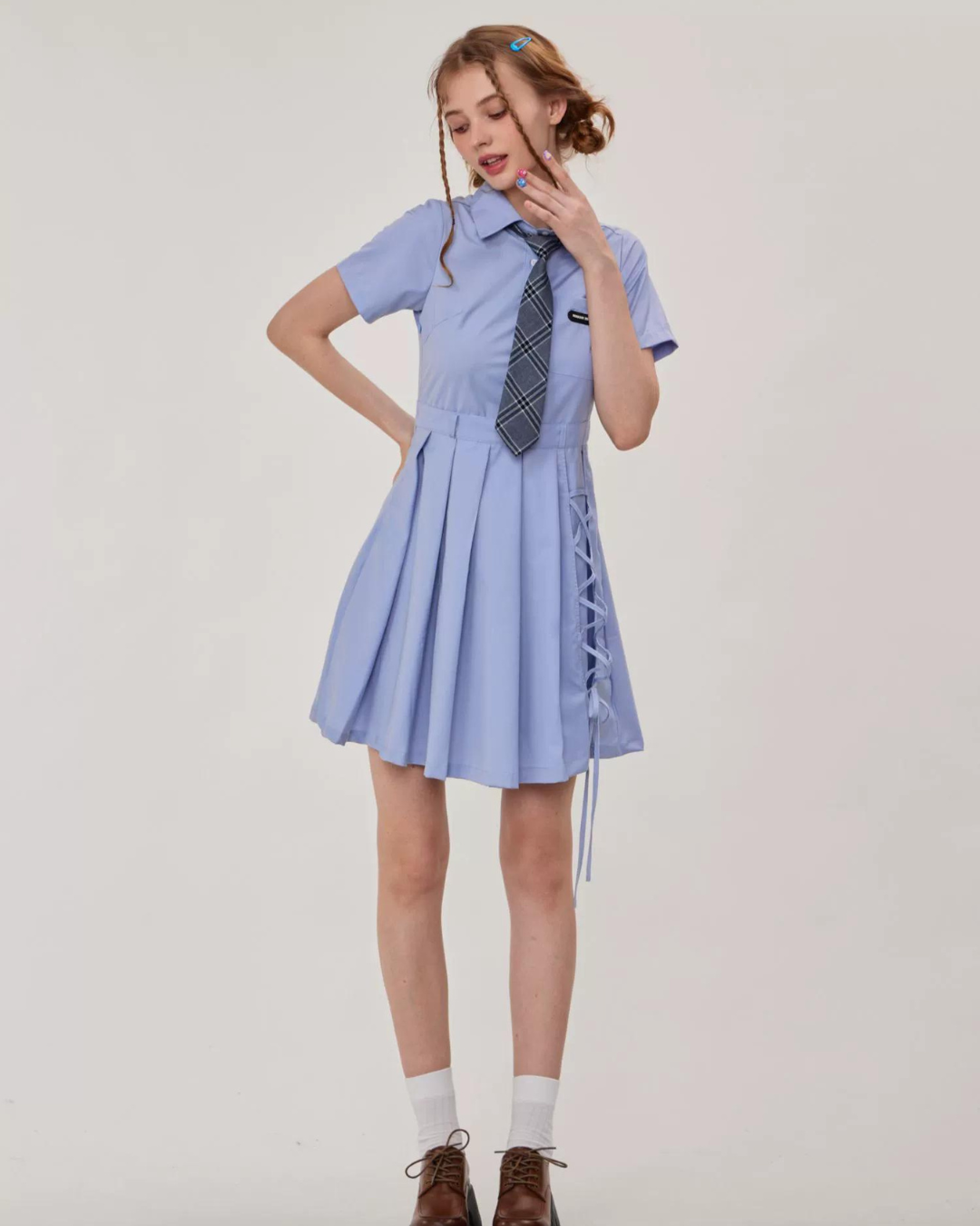 Retro Blue Polo Farbkleid