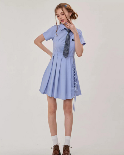 Retro Blue Polo Color Dress